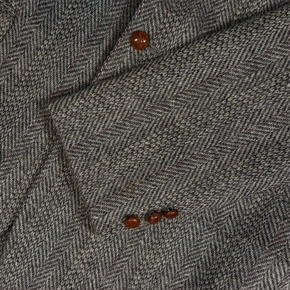 Vtg 70s British Wool Made in USA grey herringbone tweed blazer jacket men's‎ 42R